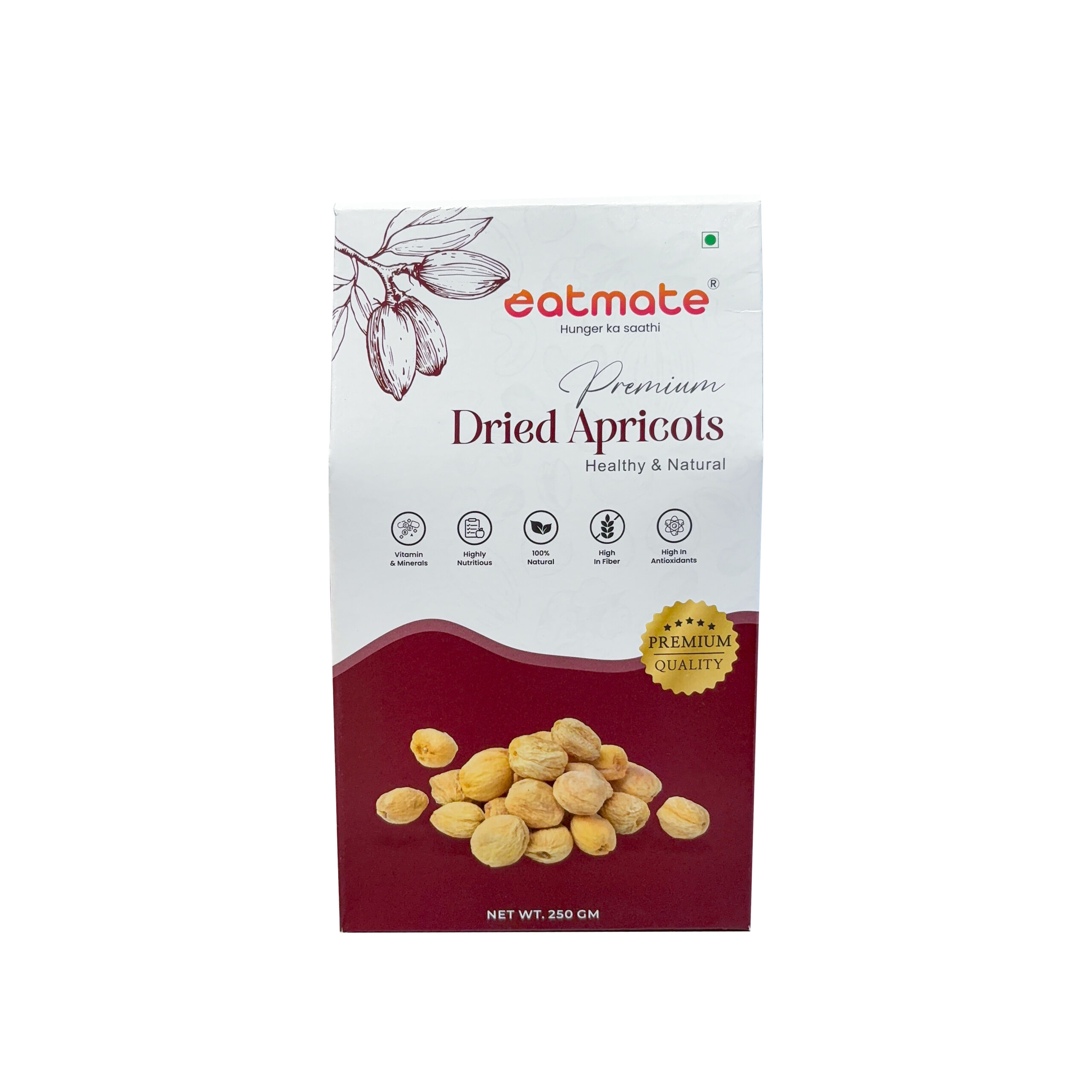 Eatmate Dried Gold Apricots | Naturally Dried Khubani Khurmani Soft Dried Apricot Fruit | Sweet and Chewy Vegetarian Exotic Dry Fruits for Snacking Cooking Baking Gifting (250g)