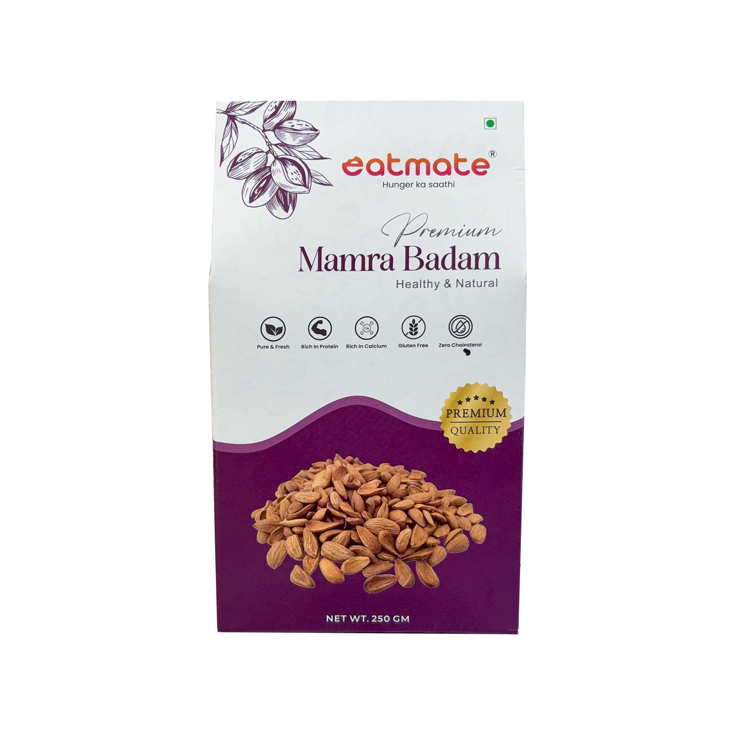 Eatmate Mamra Badam Giri Unpolished Raw Almond Kernels Gold | High Oil Content Crunchy Nuts for Eating | Protein Rich Almonds with Vitamin E & Magnesium Vegetarian Dry Fruits (250g)