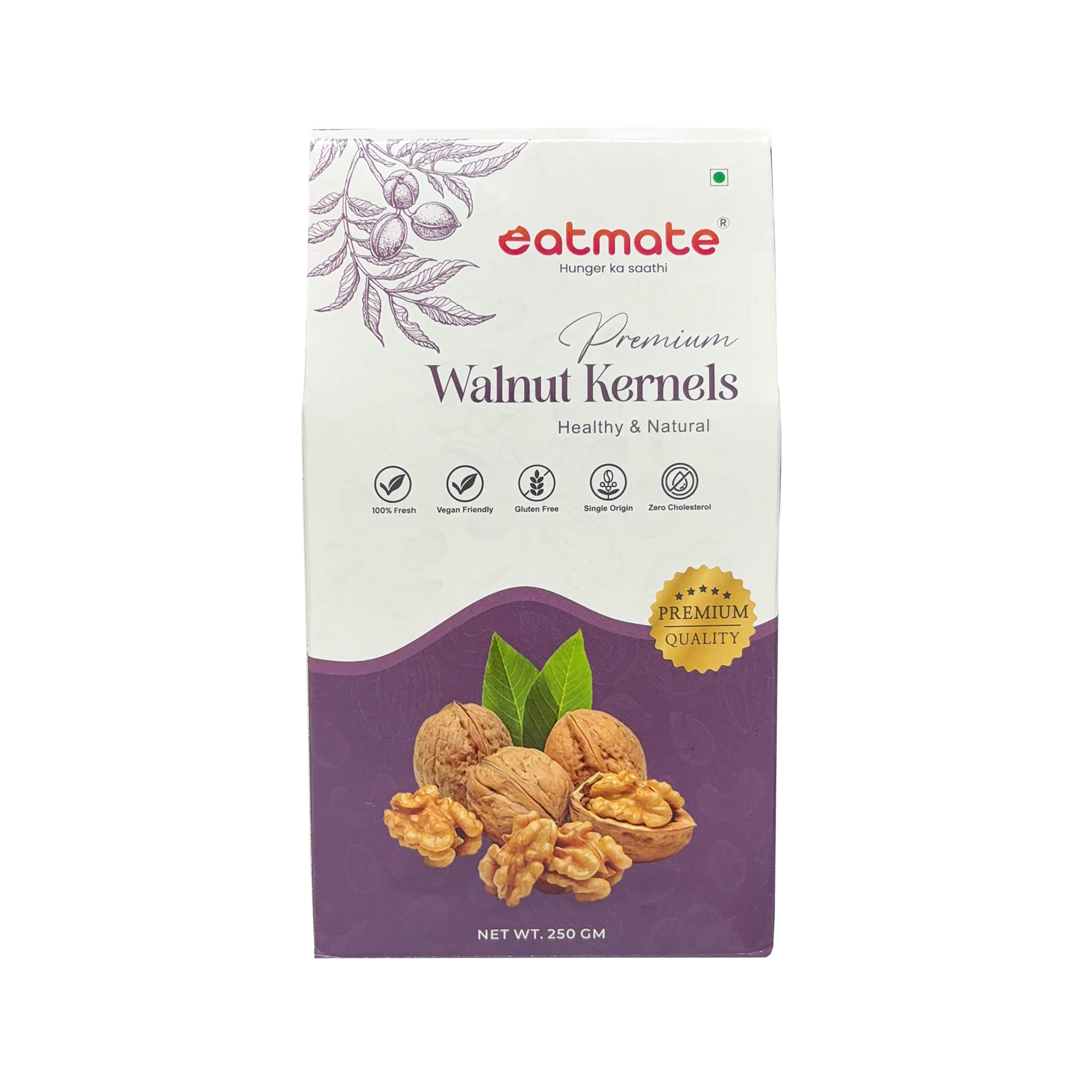 Eatmate Walnut Kernels Gold Half | Akhrot Giri Light Halves Large Size Without Shell | Raw Walnuts Rich in Omega 3 Healthy Fats Vegetarian Crunchy Nuts for Snacking Cooking Baking (250g)
