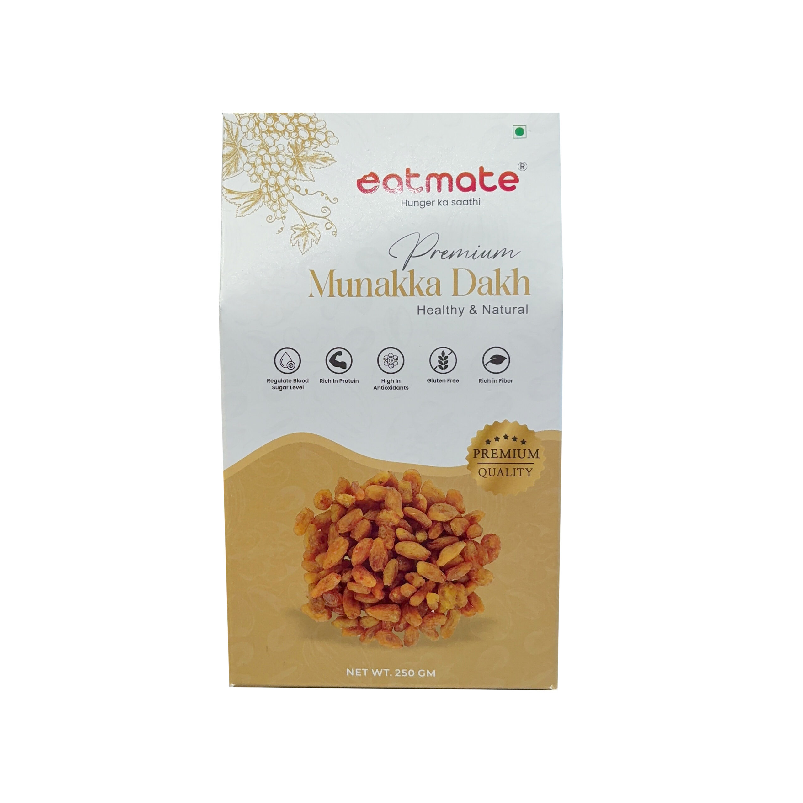 Eatmate Munakka Dakh Silver Raisins | Naturally Sweet Abjosh Dried Raisins with Iron, Fiber and Potassium | Soft Vegetarian Chewy Dry Fruits Kishmish for Eating Snacking and Cooking (250g)