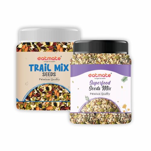 Eatmate Trail Mix + Superfood Premium Mix Combo | 500g Each | Pack of 2 | Healthy Dry Fruits & Seeds Mix
