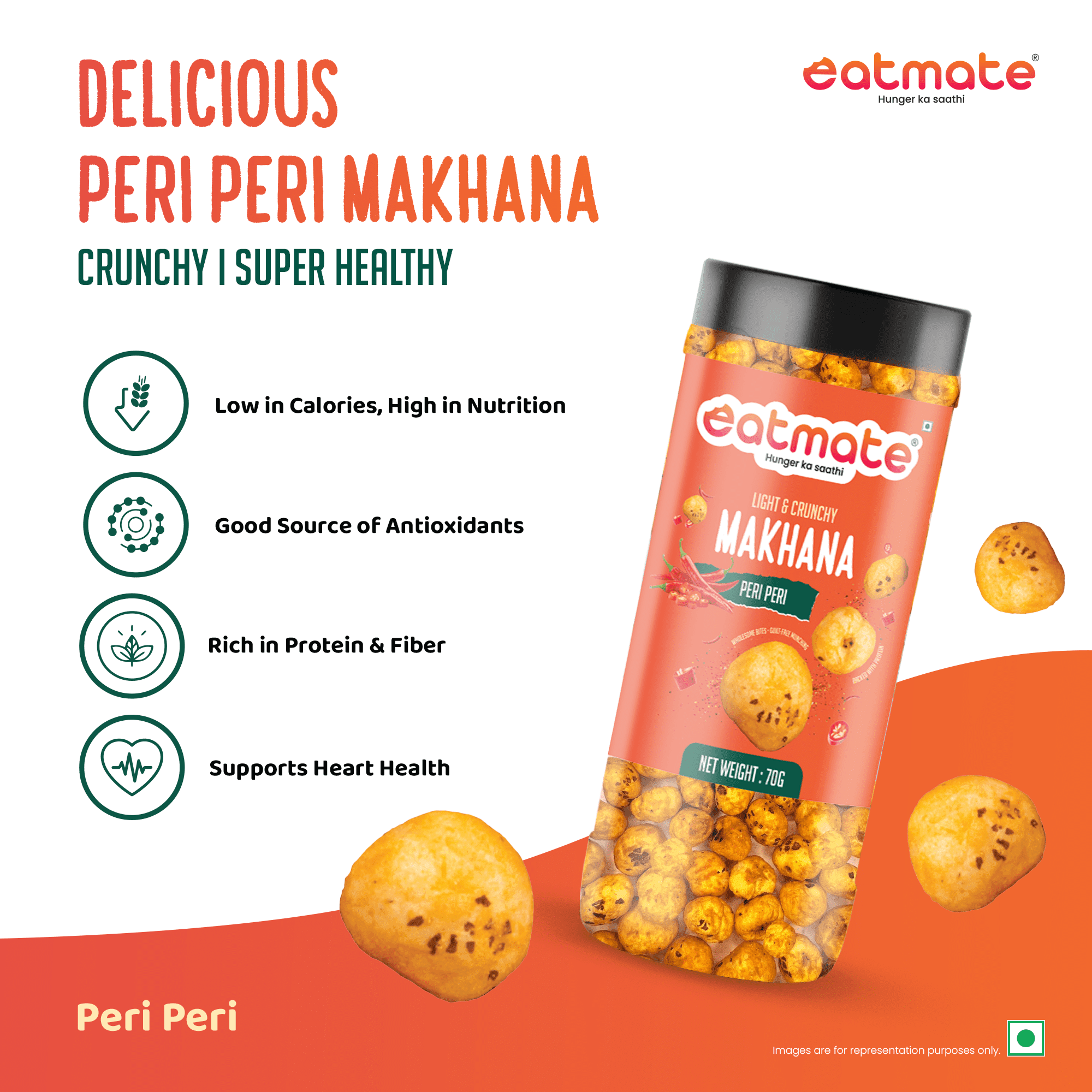 Peri Peri Makhana | (70g Each, Pack of 4) Combo - Image 2
