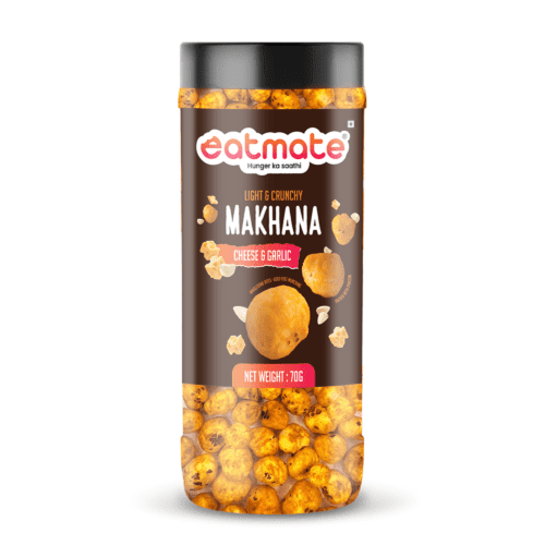 Eatmate Cheese and Garlic Flavoured Phool Makhana | Light and Crunchy Fox Nuts Snack | Roasted Makhana for Healthy Snacking and Fasting | Lotus Puffs | No Added Preservatives (70g Each, Pack of 1)