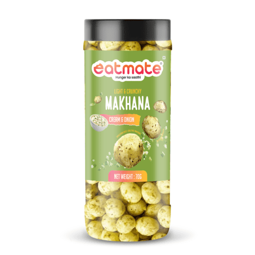 Eatmate Cream and Onion Flavoured Phool Makhana | Light and Crunchy Fox Nuts Snack | Roasted Makhana for Healthy Snacking and Fasting | Lotus Puffs | No Added Preservatives (70g Each, Pack of 1)
