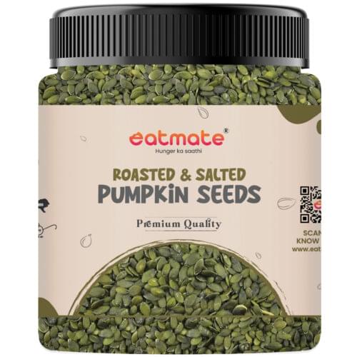Eatmate Roasted and Salted Pumpkin Seeds | High Fiber Vegetarian Crunchy Snack with Zinc and Magnesium | Natural Diet Protein Rich Seeds for Eating Fitness and Daily Nutrition Pack (250g)