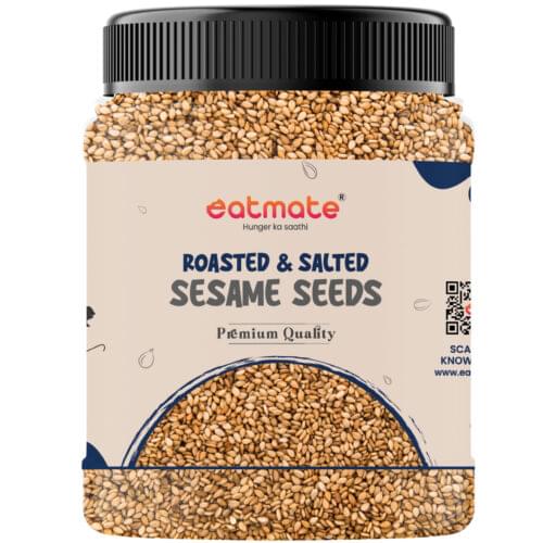 Eatmate Roasted Sesame Seeds | Calcium and Fiber Rich Safed Til Seeds for Eating, Cooking, Baking and Snacks | Vegetarian Nutty Crunchy Til for Laddoo, Chikki and Tadka (250g)