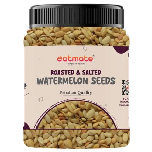 Eatmate Roasted and Salted Watermelon Seeds | Natural Magaj Seeds Tarbuj Beej Raw Seeds for Eating | High Protein Vegetarian Seeds with Magnesium, Iron and Potassium for Snacking, Baking and Cooking (250g)