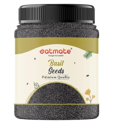 Eatmate Premium Basil Seeds Jar Pack | Raw Sabja Tukmaria Beej Rich in Fiber, Protein & Minerals | Natural Low-Calorie Seeds for Drinks, Desserts & Healthy Recipes (500 Gram)