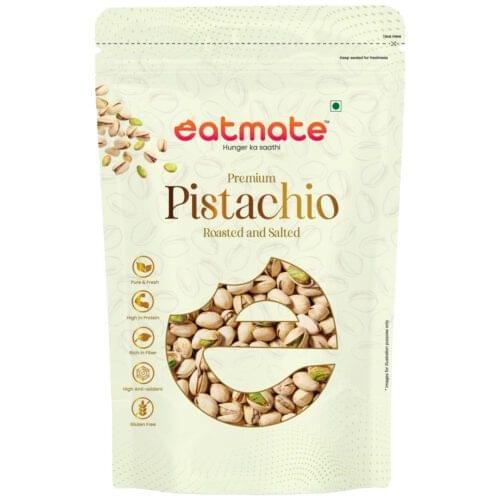 Eatmate Roasted and Salted Pistachios | Pista California in Shell Dry Fruit | High Protein, Dietary Fiber, Gluten-Free Nut Snack | Healthy Munching Option for Men, Women & Kids (250g)