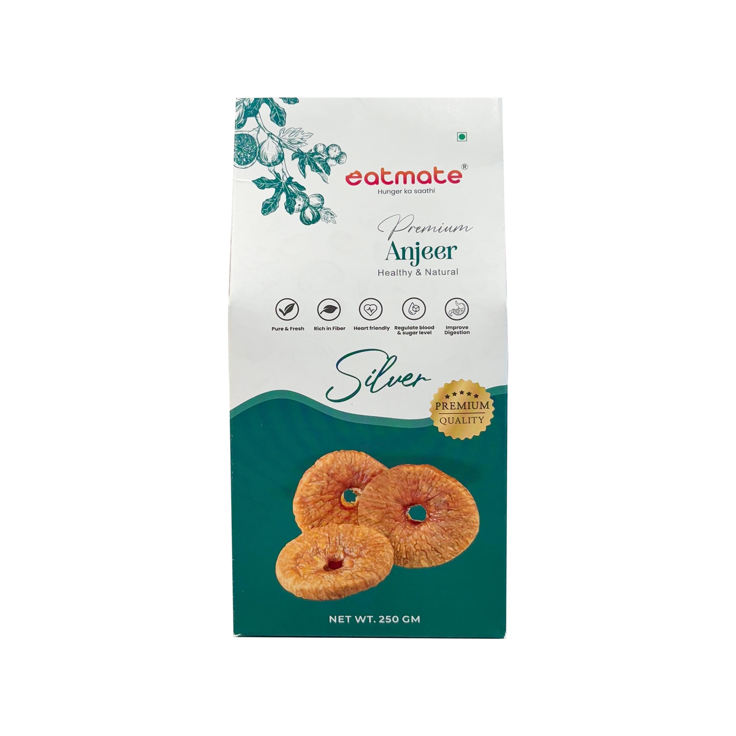Eatmate Afghani Dried Anjeer Silver for Eating | Natural Fiber Rich Dry Fruits with Calcium and Potassium | Vegetarian Gluten Free Sweet Soft Figs for Snacking Cooking and Baking (250g)