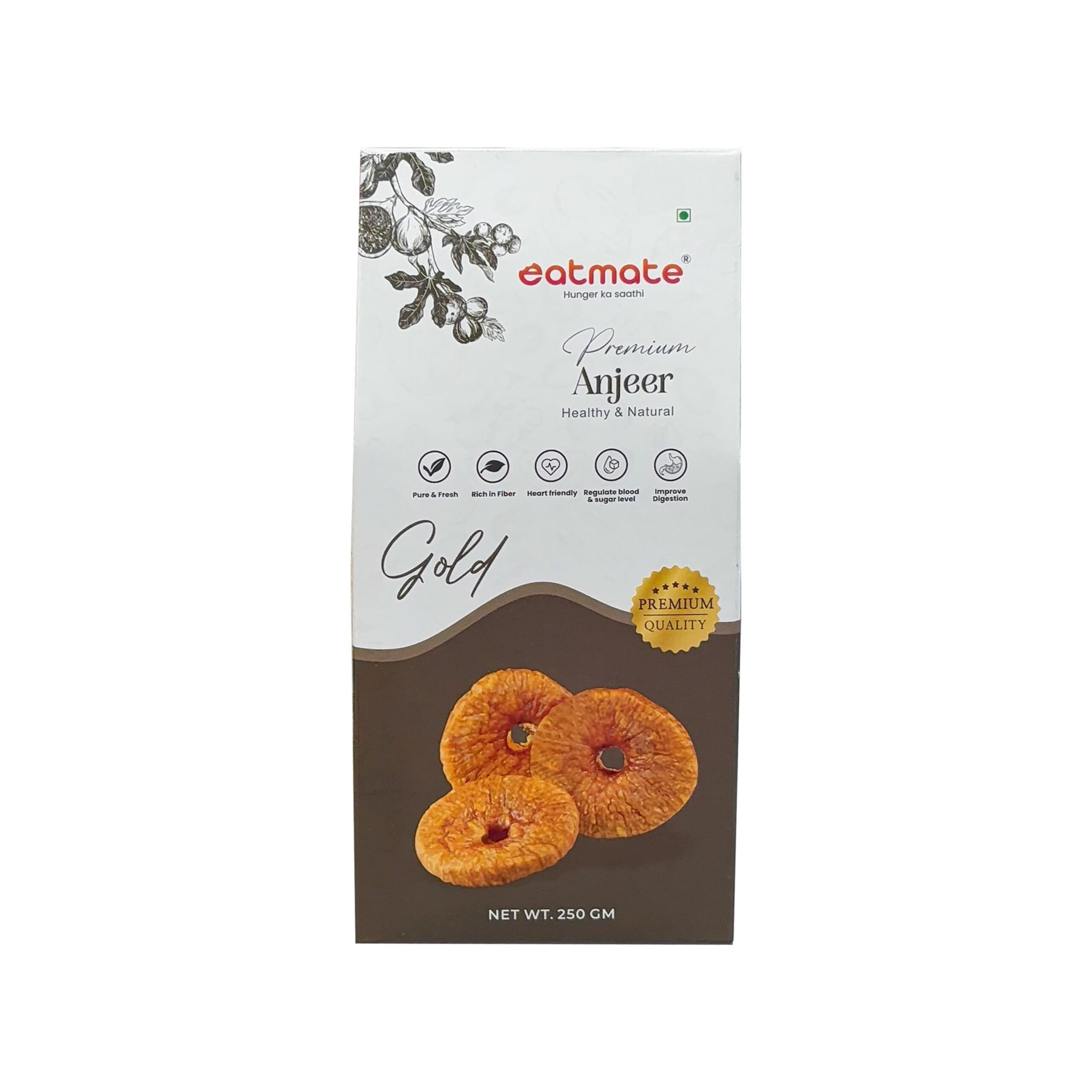 Eatmate Afghani Dried Anjeer Gold for Eating | Natural Fiber Rich Dry Fruits with Calcium and Potassium | Vegetarian Gluten Free Sweet Soft Figs for Snacking Cooking and Baking (250g)